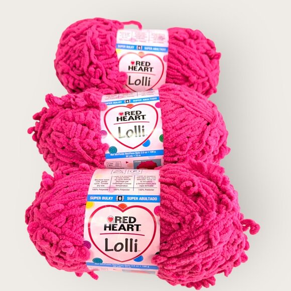 Lot of 3 Red Heart Lolli Super Bulky Yarn Watermelon Pink Color - Picture 1 of 3